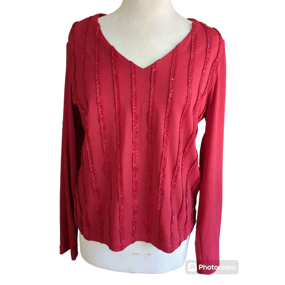 Large Ingredients red shimmering women's long sleeve shirt #12